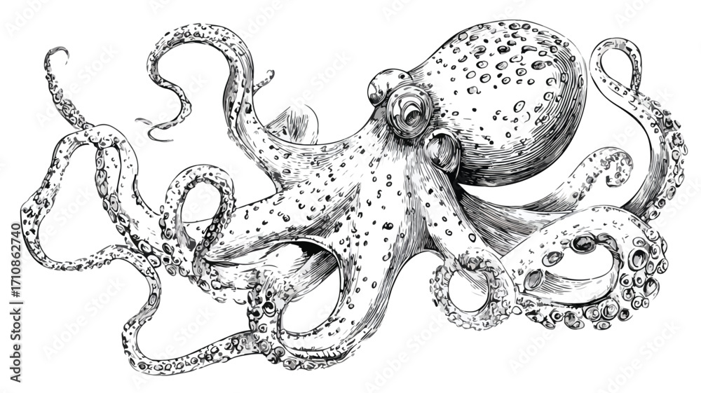 Obraz premium Detailed Hand Drawn Cartoon Octopus Character Illustration