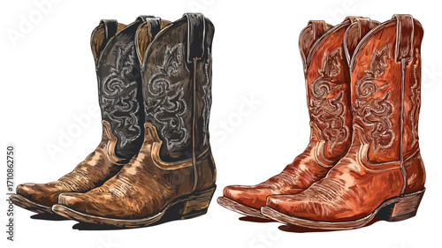Detailed Leather Cowboy Western Illustration for Stock Photos