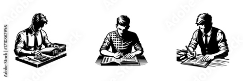 Wallpaper Mural Modern Minimalist Man Writing Icon, Flat Silhouette of an Educational Scene Vector for Learning Illustration Design Torontodigital.ca