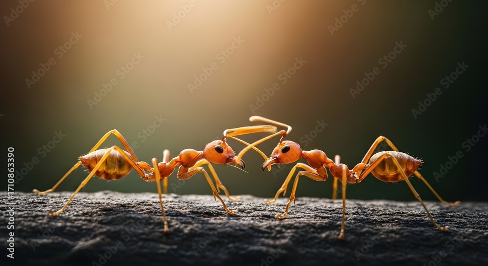 Fototapeta premium close-up-reddish-orange-ants-touching-antennae