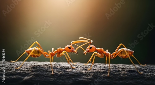 close-up-reddish-orange-ants-touching-antennae