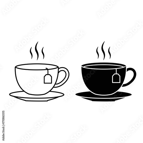 Tea Cup with Teabag Icon Set Vector Illustration