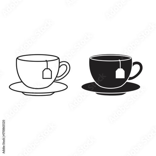 Tea Cup with Teabag Icon Set Vector Illustration