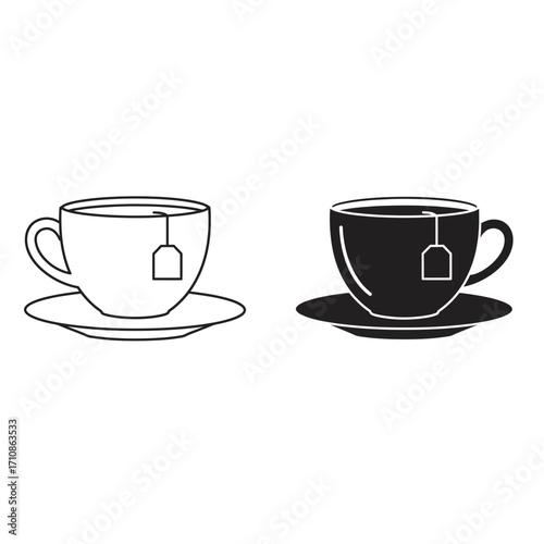 Tea Cup with Teabag Icon Set Vector Illustration