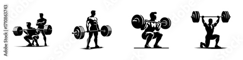 Modern Minimalist Men Weightlifting Icon, Flat Silhouette of a Fitness Athlete Vector for Gym Illustration Design