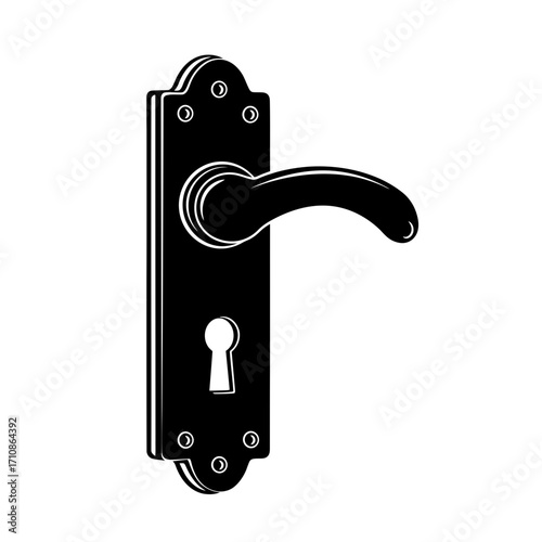 Vintage Black Door Handle with Keyhole Vector Illustration