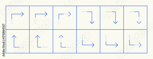 Arrow icon set. Different direction arrows, direction, navigation, way-finding, forward, upward, crossroad, turn right and more.