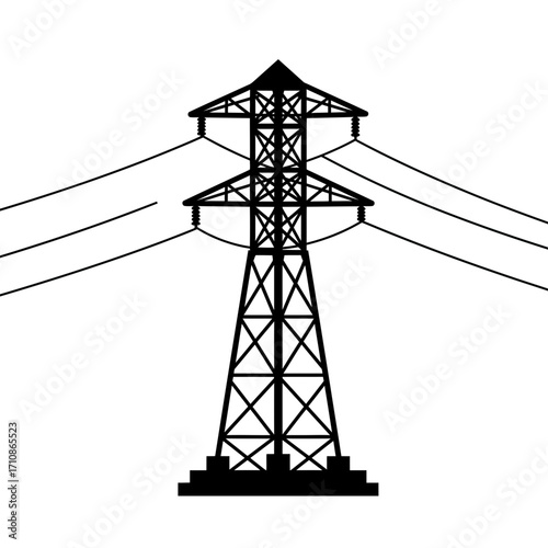 High Voltage Electricity Transmission Tower Vector Silhouette