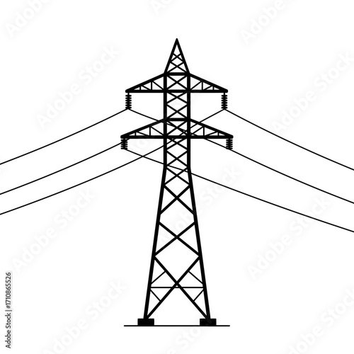 High Voltage Electricity Transmission Tower Vector Silhouette