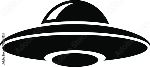 Classic flying saucer alien spacecraft silhouette in black and white