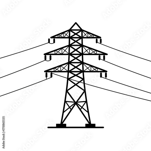 High Voltage Electricity Transmission Tower Vector Silhouette