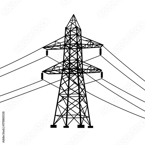 High Voltage Electricity Transmission Tower Vector Silhouette