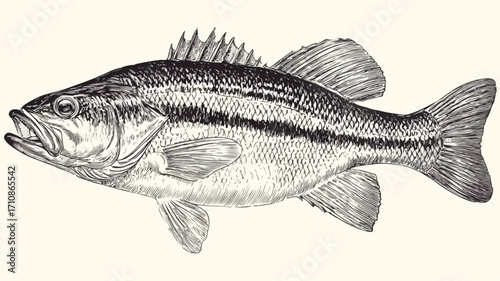 Vintage Engraved Striped Bass Fish Illustration for Design Projects