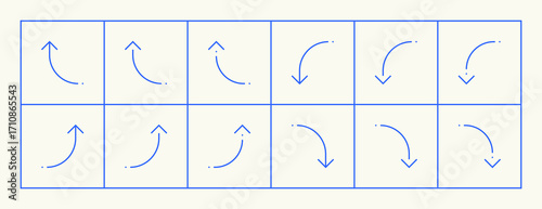 Arrow icon set. Different direction arrows, direction, navigation, way-finding, forward, upward, crossroad, turn right and more.