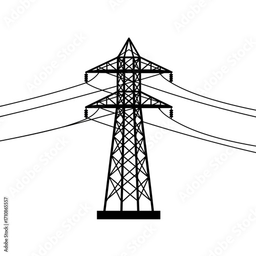 High Voltage Electricity Transmission Tower Vector Silhouette