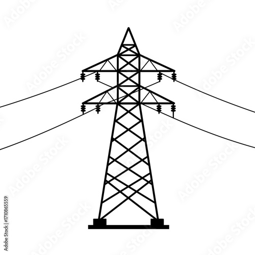 High Voltage Electricity Transmission Tower Vector Silhouette