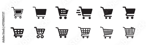 Shopping cart icon, basket, bag icon, buy and sale symbol, shopping basket bag icon sign, selection of Shopping Cart Icons, Vector illustration EPS 10.