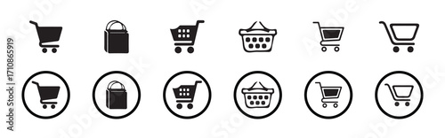Shopping cart icon, basket, bag icon, buy and sale symbol, shopping basket bag icon sign, selection of Shopping Cart Icons, Vector illustration EPS 10.
