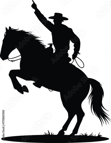 Dynamic cowboy riding a rearing horse silhouette