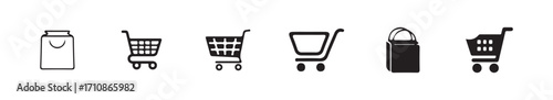 Shopping cart icon set, outline shopping cart. linear trolley symbol, buy and sale symbol, vector illustration EPS 10.
