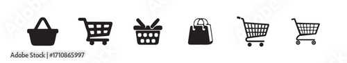 Set shop cart, basket, bag icon, buy and sale symbol, shopping basket bag icon, online purchase basket store symbol , vector illustration EPS 10.
