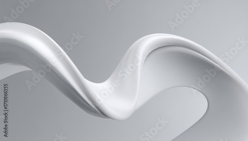 Abstract, flowing white form against a light gray background