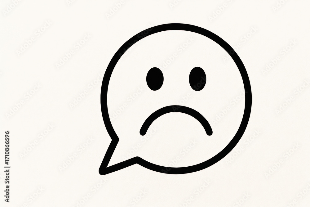 Fototapeta premium A sad emoji in a dialogue cloud on a light background. Space for text.