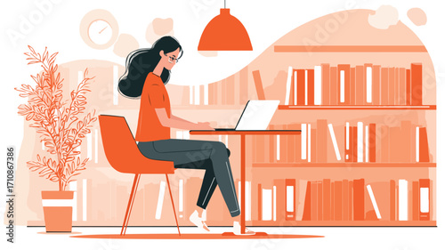 Female University Student Working on Laptop in Cafe