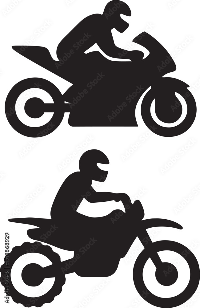Fototapeta premium Motorcycle Silhouettes Set with Riders Sport Off Road Bike Vector Illustration