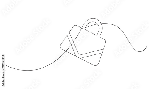 One continuous line drawing of a shopping bag perfect for logos, posters, banners, or minimalist branding
