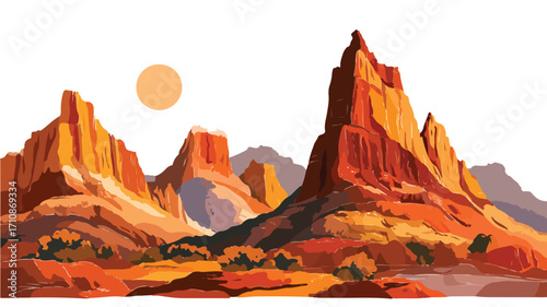 Vibrant Flat Vector Desert Mountains Landscape with Orange and Red Hues
