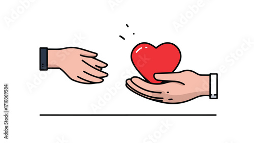Heart Passing Gesture Between Two Hands Illustration for Love and Support Concepts