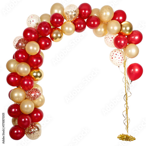 Red and Gold Balloon Arch Decoration on Black balloons