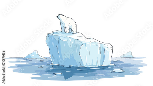 Melting Ice Cap with Polar Bear Stand Vector Illustration