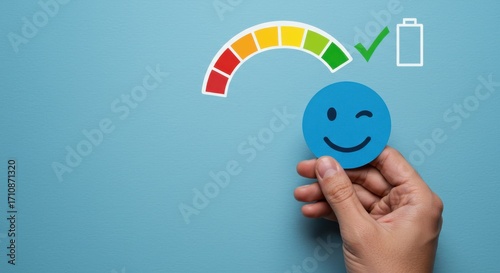 Customer Satisfaction Survey Concept with Smiley Face and Battery Indicator