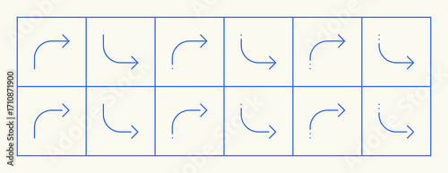 Arrow icon set. Different direction arrows, direction, navigation, way-finding, forward, upward, crossroad, turn right and more.