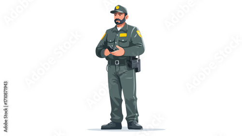 Professional Security Guard with Walkie-Talkie in Flat Vector Design