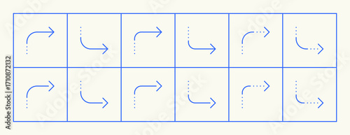 Arrow icon set. Different direction arrows, direction, navigation, way-finding, forward, upward, crossroad, turn right and more.
