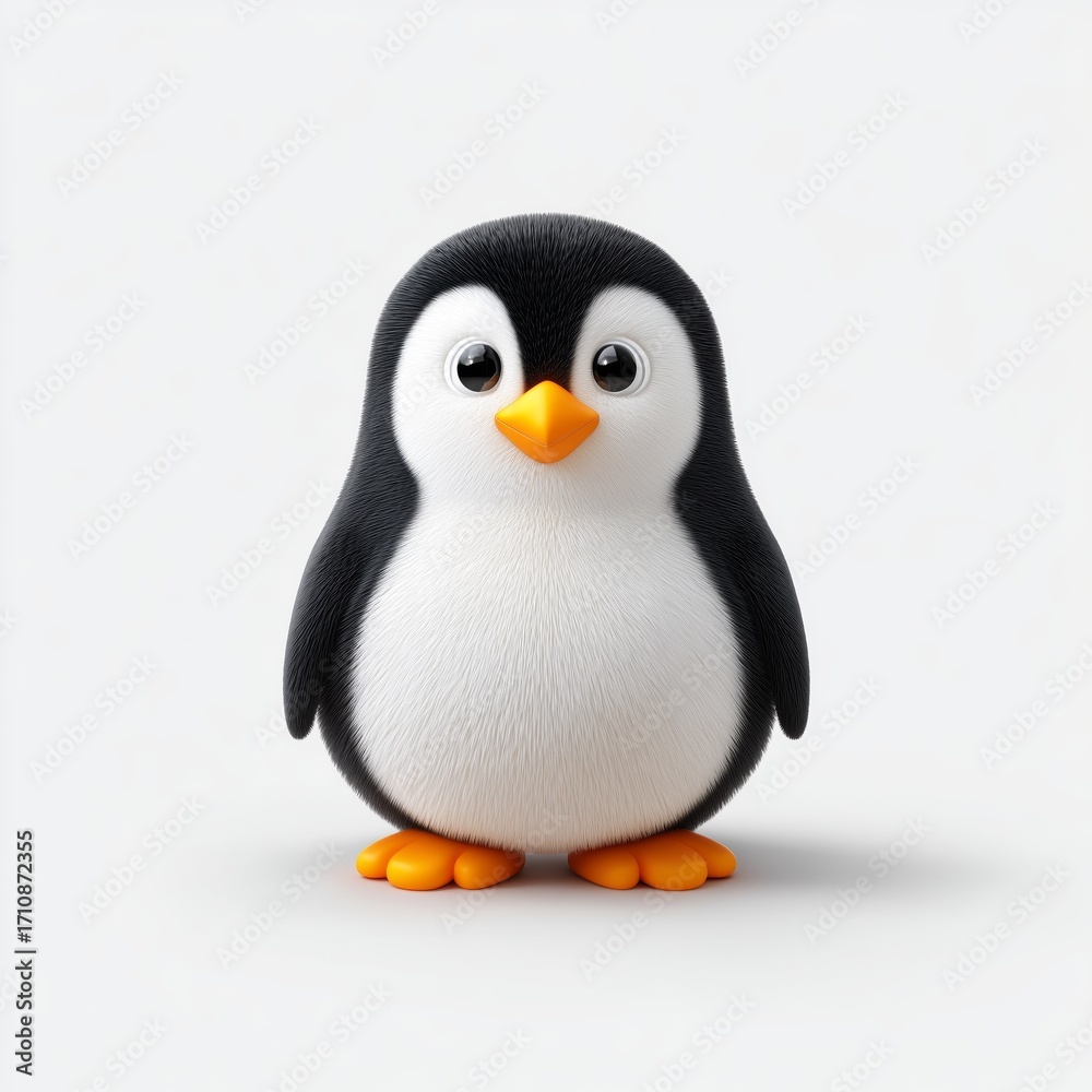 Obraz premium Cute cartoon penguin with orange beak in black and white animation scene cheerful atmosphere playful vibe