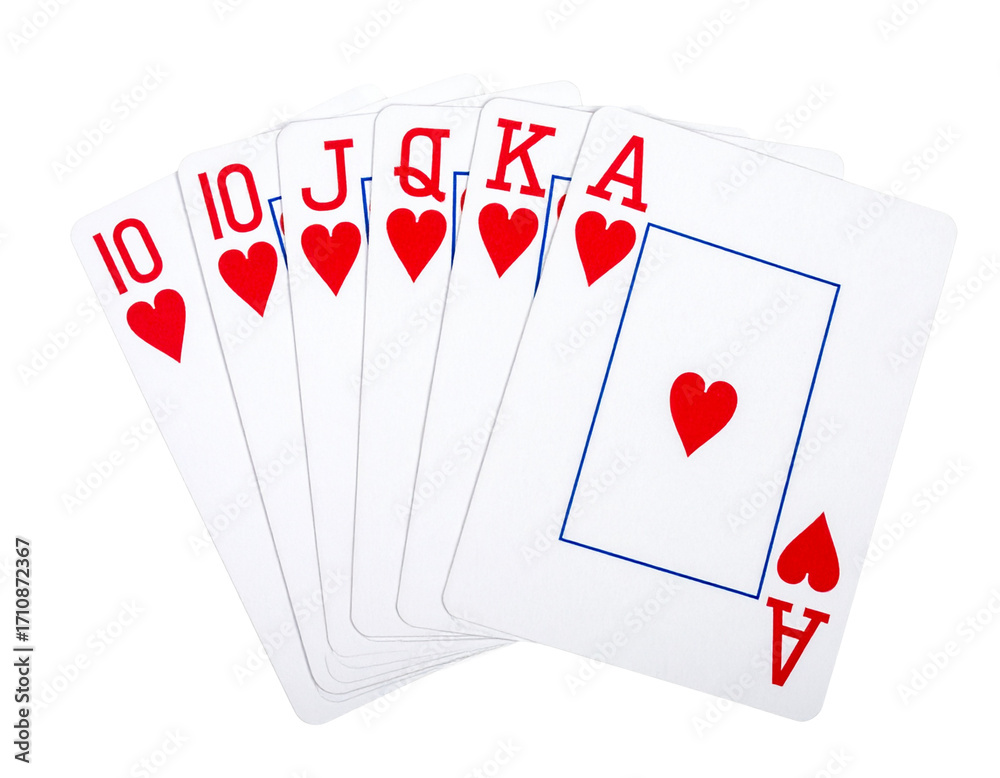 Obraz premium Red Hearts Royal Flush Poker Hand Isolated on Transparent Background