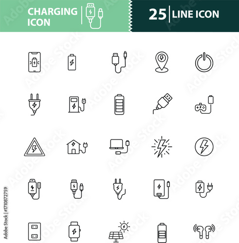 charging icon, battery icon, full battery icon, low battery icon, charging cable icon, usb charging icon