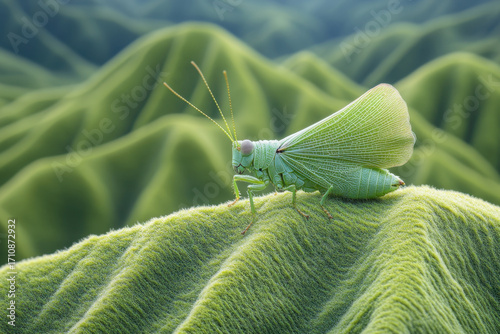 Green grasshopper resting on a leaf.