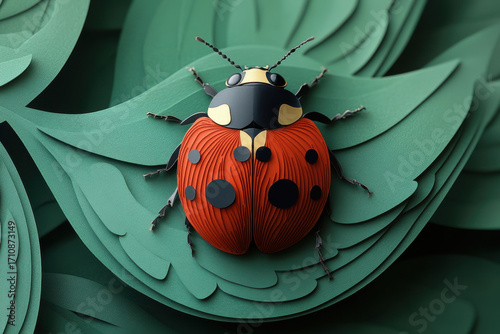Ladybug on green leaf.