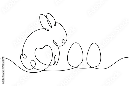Easter egg continuous one line drawing minimalist rabbit chicken healthy outline vector illustration