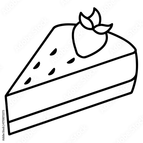 Slice of strawberry cheesecake in line art