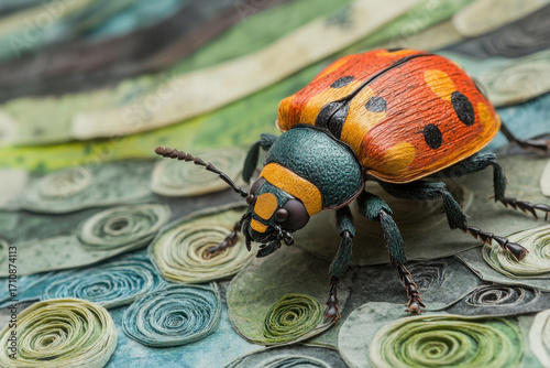 Beetle perched on leaf.