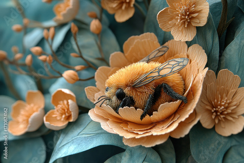 Bee perched on flower.
