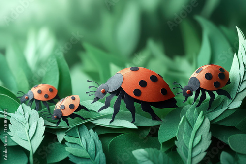 ladybugs on leaves.
