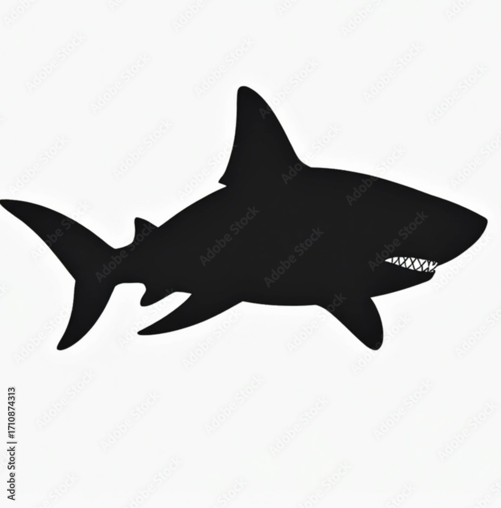Obraz premium Shark Silhouette: A sleek, black silhouette of a shark dominates, its powerful form and sharp features standing out against the plain, a captivating image that speaks of the ocean's mysteries.