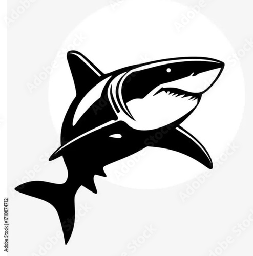 Apex Predator: A bold graphic showcases a sleek, black and white silhouette of a great white shark, embodying power and dominance. The shark is captured in a dynamic pose.